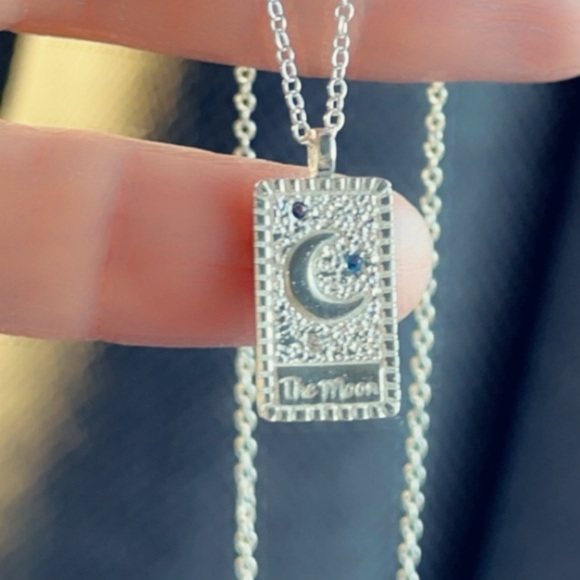 Sterling Silver Rectangle Moon and Stars Necklace - Picture 3 of 17